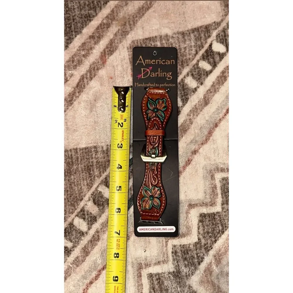American Darling Tooled Leather Brown/Turquoise Floral Buckle Band